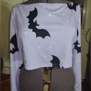 Lilac Lavender Purple Shein Bat Crop Top Halloween Plus Goth Long Sleeve Size 20